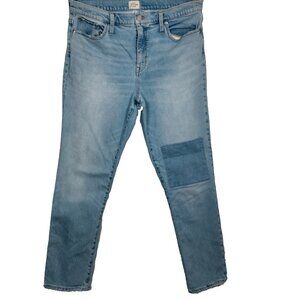 J Crew Denim Slim Boyfriend Jean 31T Tall Light Wash Blue Distressed Patch